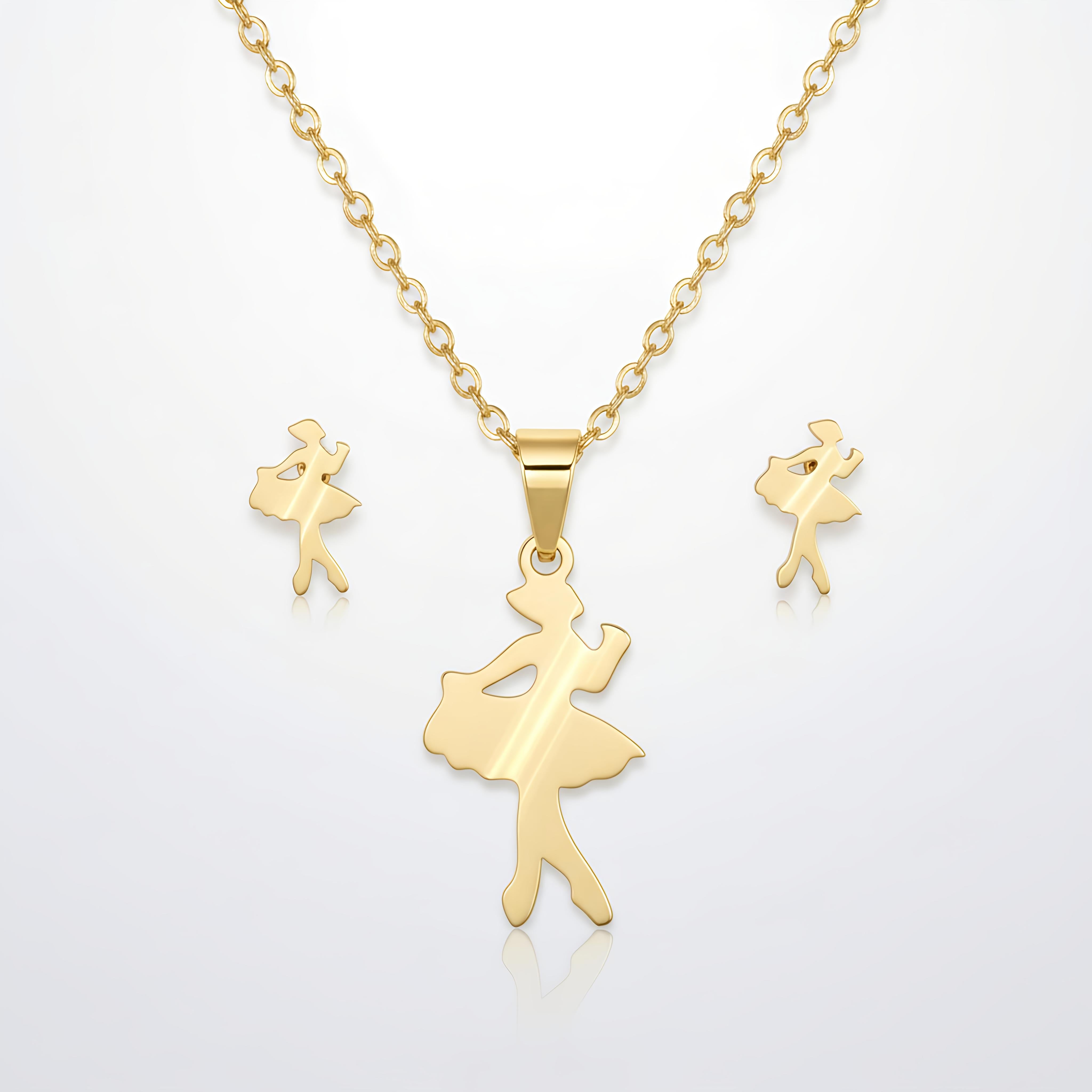 18K PVD Gold Plated Stainless Steel Minimal Angel Pendant Jewelry Set – Non-Tarnish, Waterproof