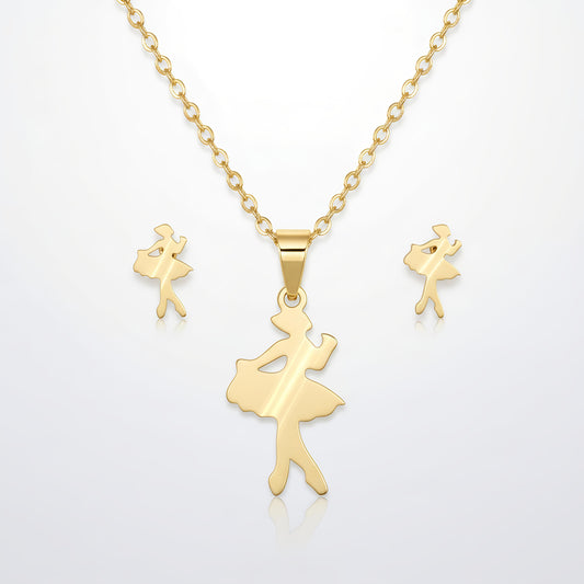 18K PVD Gold Plated Stainless Steel Minimal Angel Pendant Jewelry Set – Non-Tarnish, Waterproof