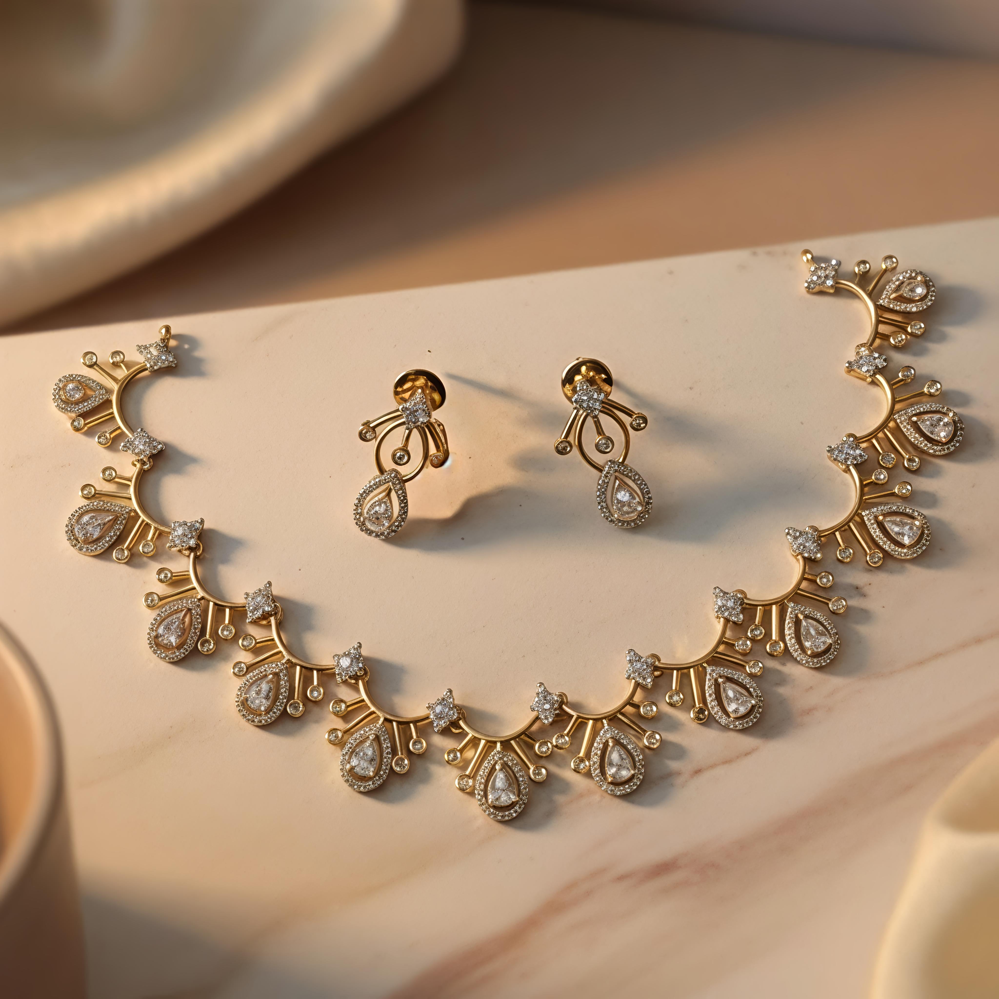 Modern AD necklace and Earring Set with Best Quality AD Stones - Perfect for that Royal Touch