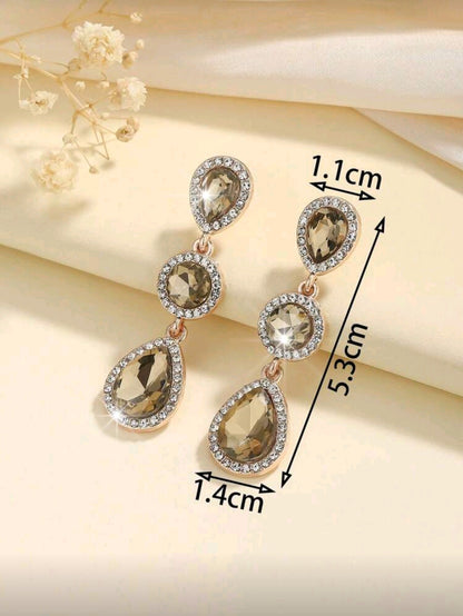 Khaki Crystal Earrings - Bohemian Rhinestone Drop Earrings in Zinc Alloy