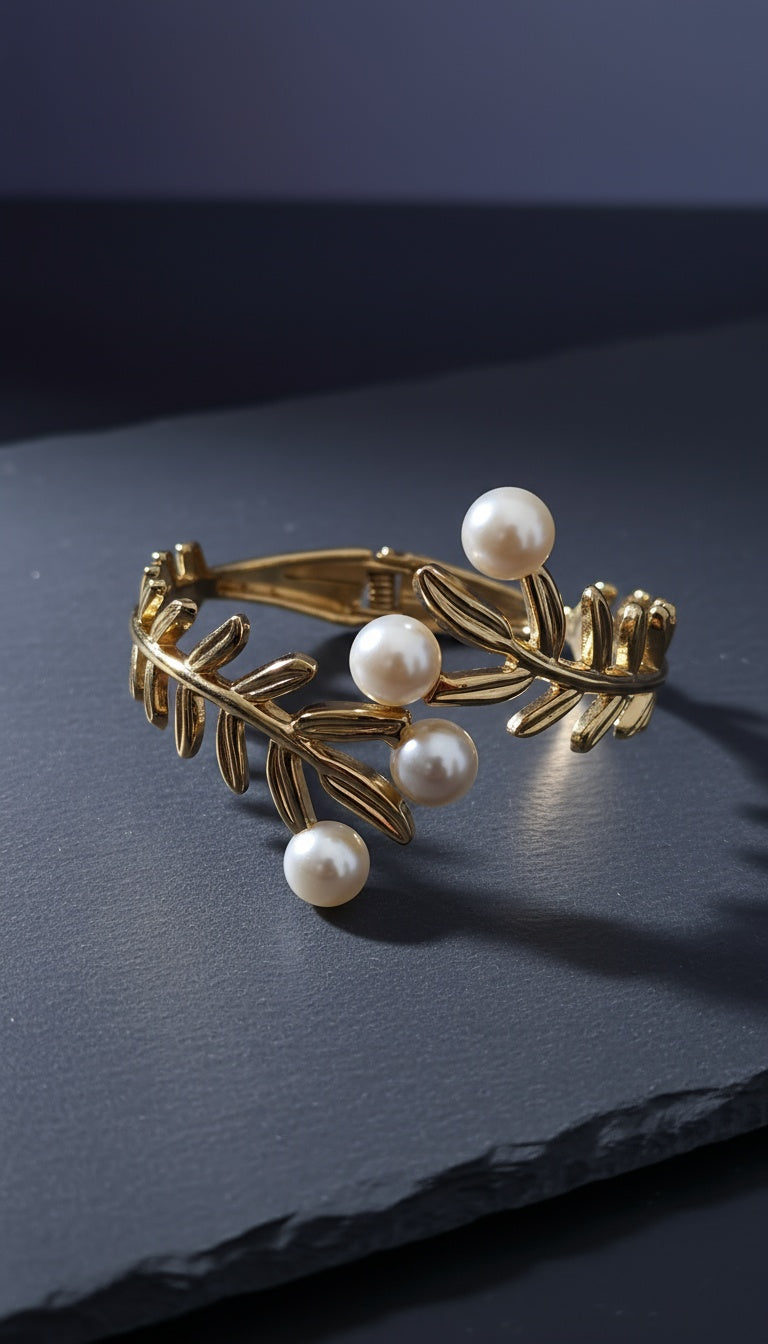 Floral Pearl Stainless-Steel Bangle – Grace in Every Detail