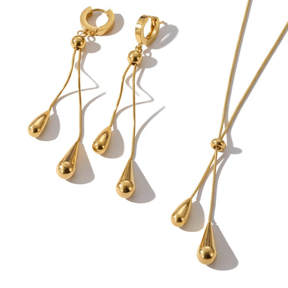 18K Gold Drop Necklace & Earrings | Stainless Steel