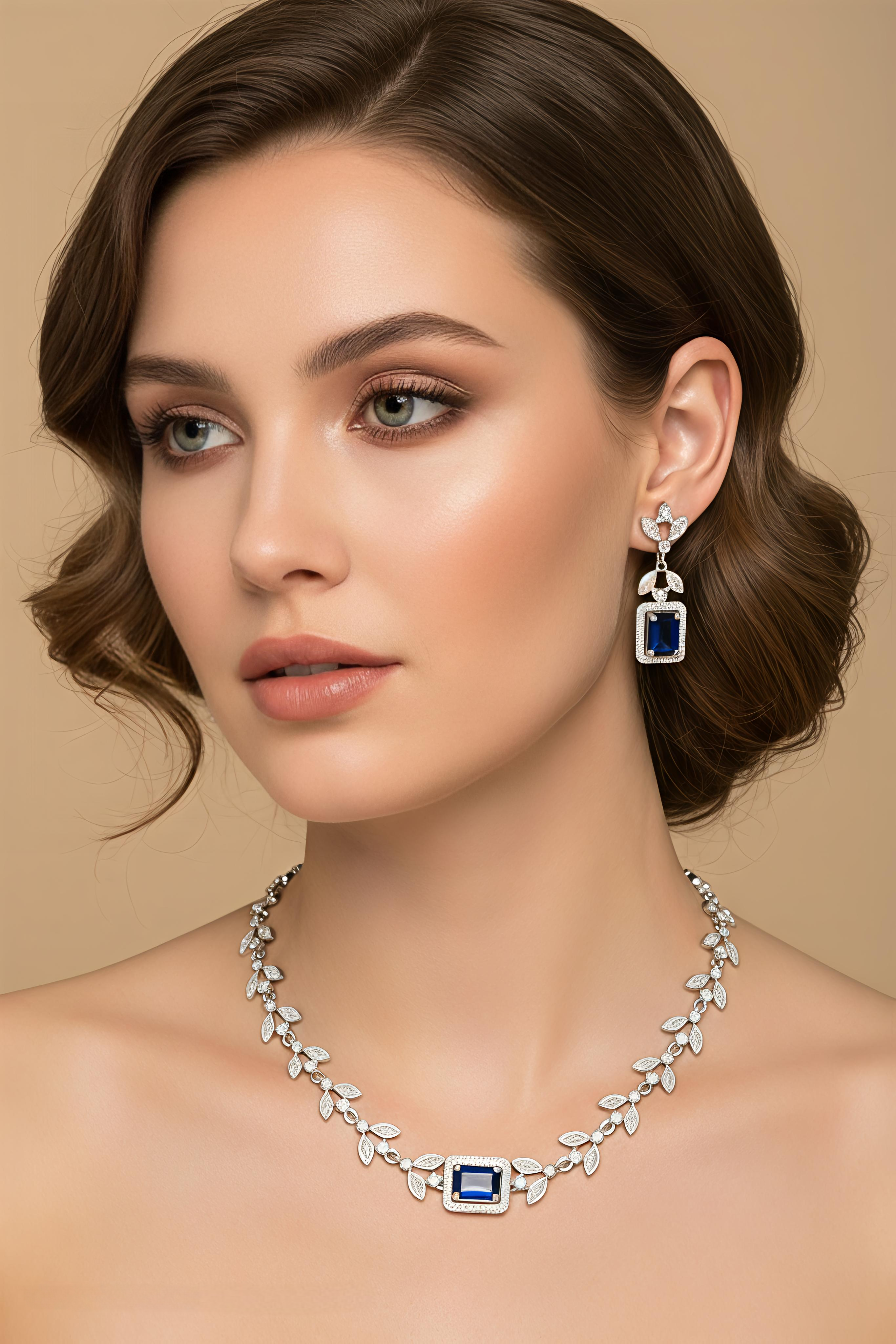 Choker Style AD Stone Necklace for Women | Elegant Silver Finish Jewelry - Sapphire