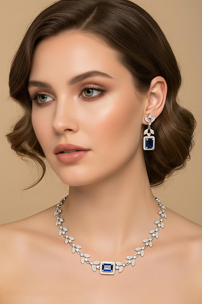 Choker Style AD Stone Necklace for Women | Elegant Silver Finish Jewelry - Sapphire