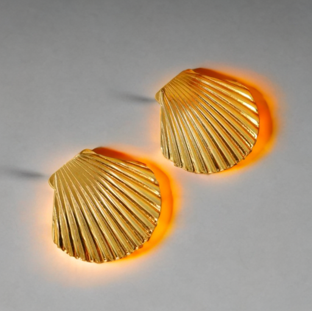 🐚Shell Earrings - Textured Shell Large Stud Earrings in 18K Gold Color Stainless Steel