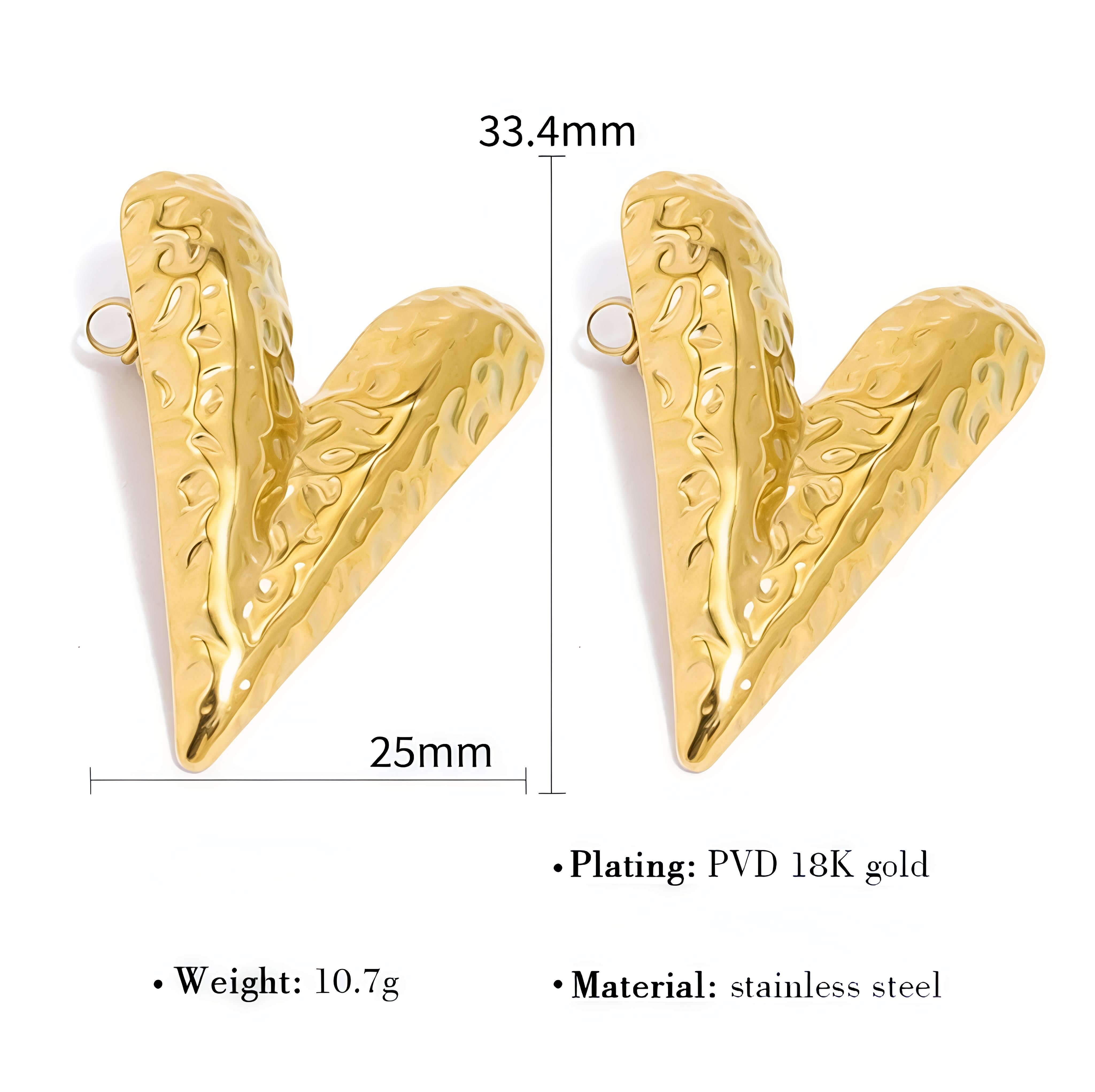18K Gold Plated in Stainless Steel - Deep Heart Shape Sharp Statement Earring