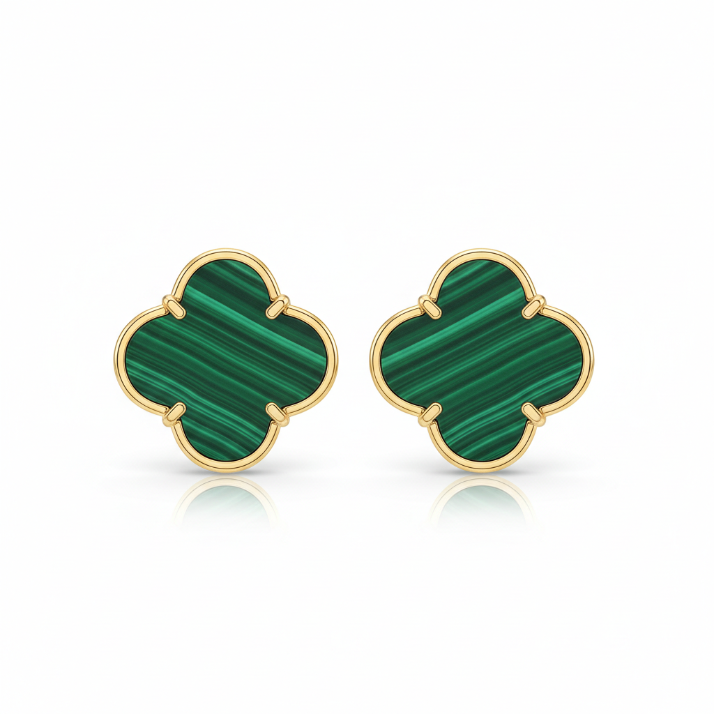 Stainless Steel|Green Clover Necklace and Earrings Jewelry  Set