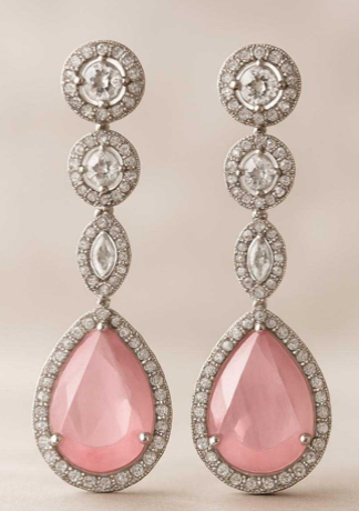 Blush Elegance Danglers - Elegant AD Dangling Earrings with Pink Stone