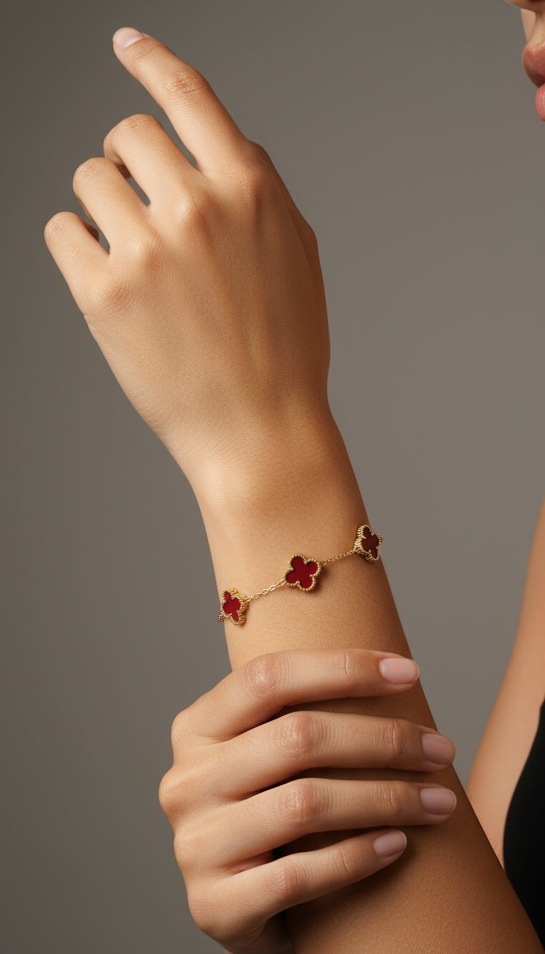 Burgundy Clover Stainless-Steel Bracelet – Modest Elegance Redefined