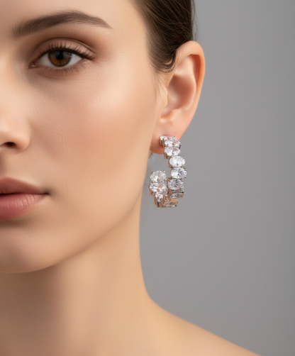Classic Silver Cubic Zirconia Hoop Earrings for Women | Everyday Luxury Jewelry