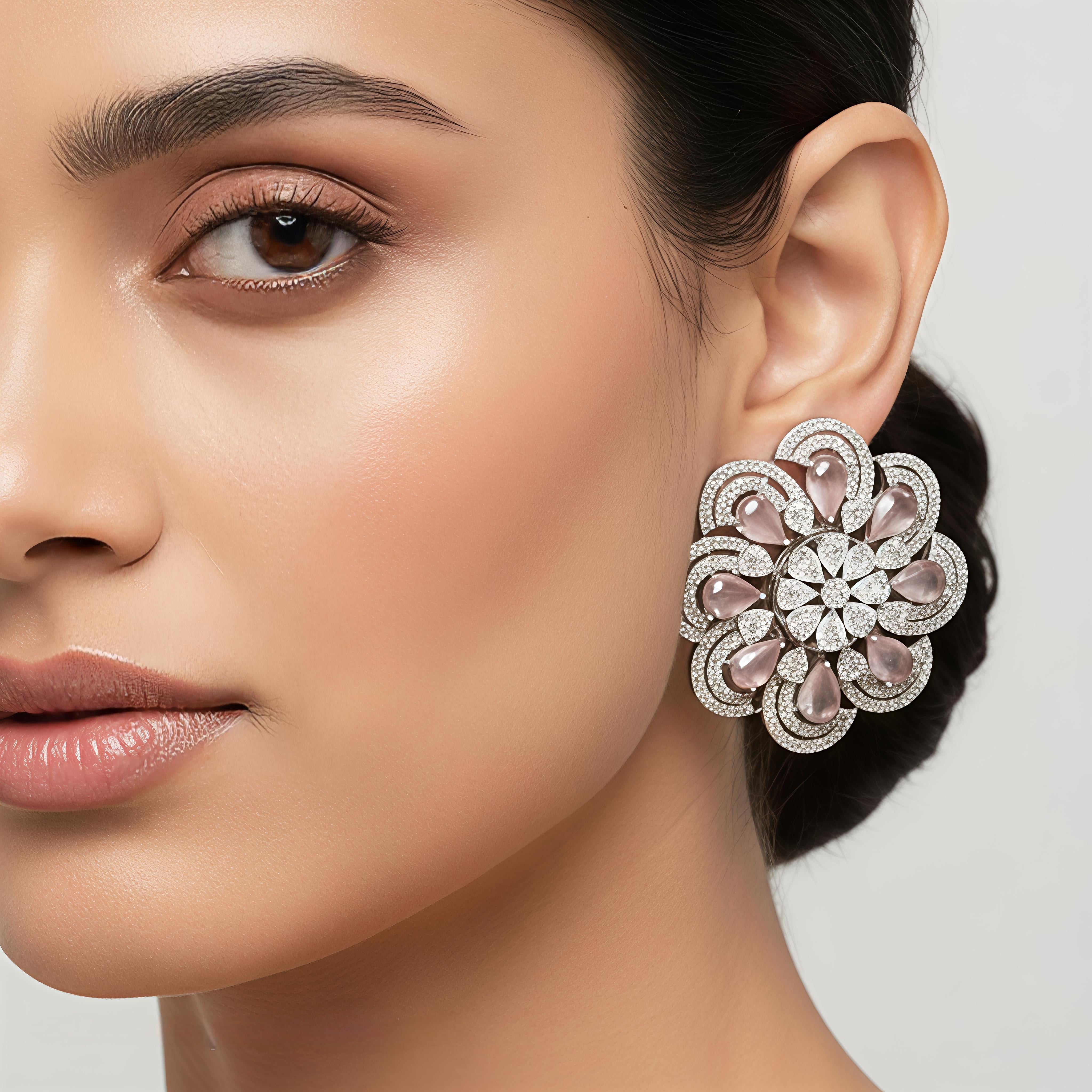Pink Statement Stud Earrings for Women | Silver Plated Brass Fashion Jewelry