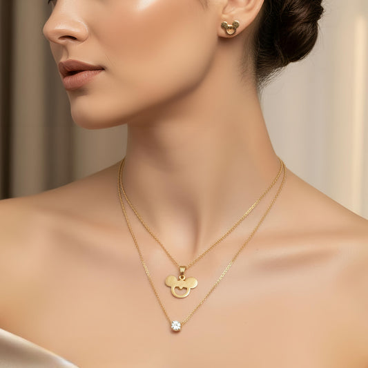 Delicate Gold Layered Necklace Set | 18K PVD Gold Plated Stainless Steel | Disney Inspired Jewelry Combo
