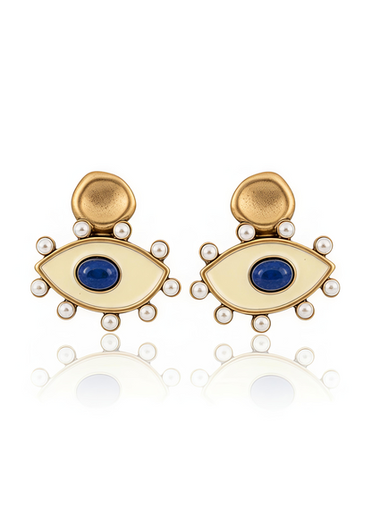 🧿Pearl Enamel Evil Eye - Vintage Gold-Plated Enamel & Pearl Evil Eye Earrings