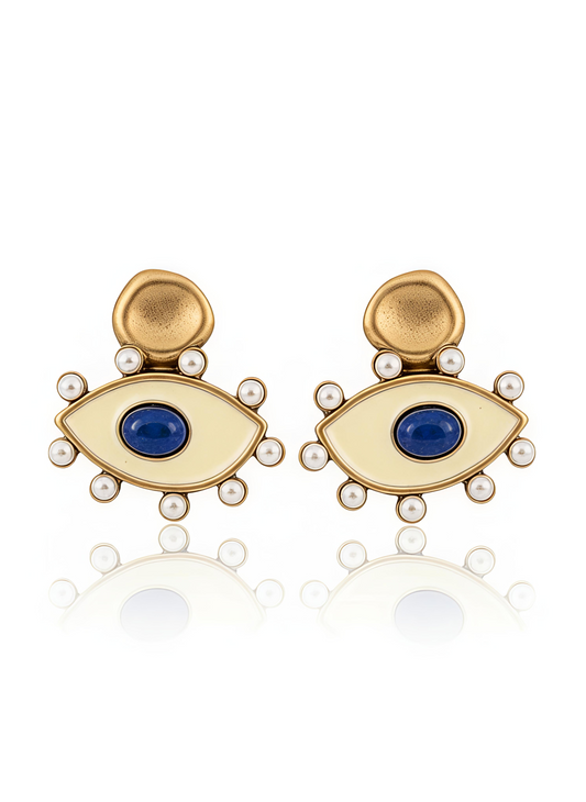 🧿Pearl Enamel Evil Eye - Vintage Gold-Plated Enamel & Pearl Evil Eye Earrings