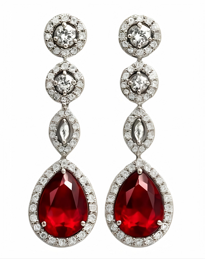 Scarlet Grace | Elegant AD Dangling Earrings with Red Stone (Brass)