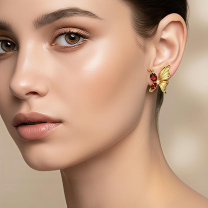 Scarlet Wings Studs - Stainless Steel Red Zircon Butterfly Earrings – Elegant & Playful Fashion Jewelry for Women