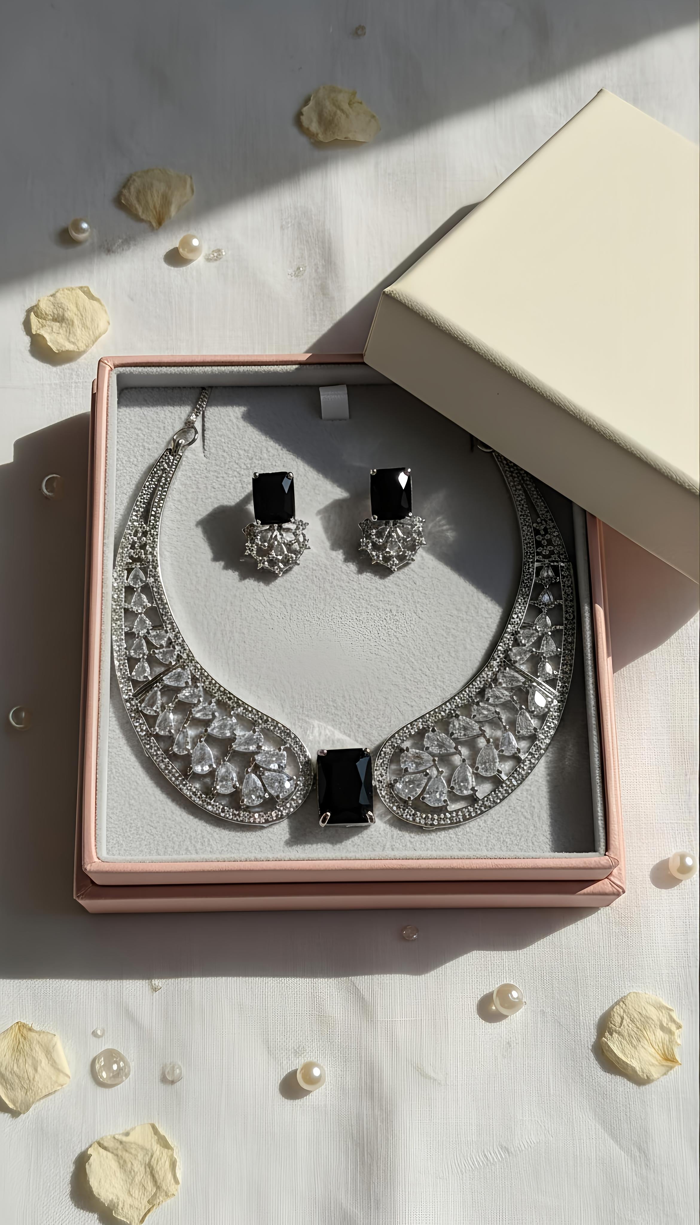 Blue Center Stone Wing Statement Necklace and Earrings Set for Women