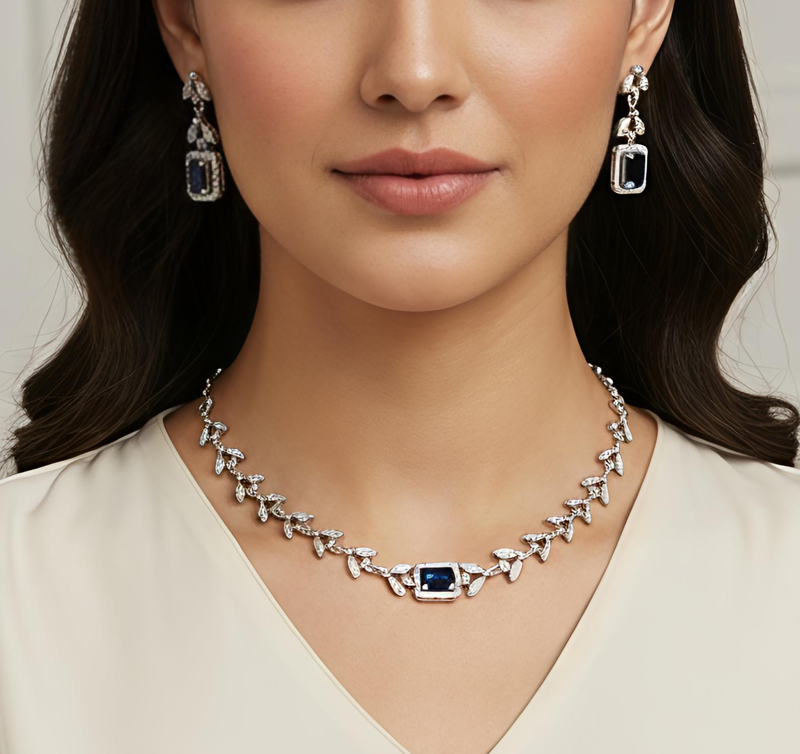 Choker Style AD Stone Necklace for Women | Elegant Silver Finish Jewelry - Sapphire