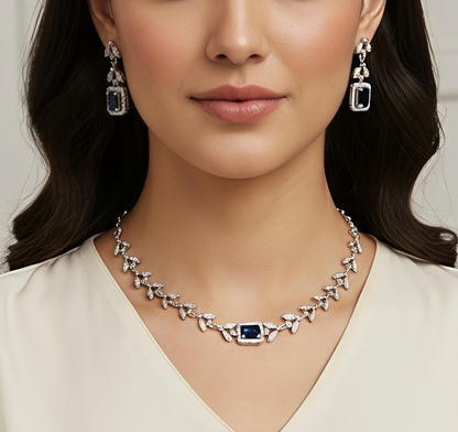 Choker Style AD Stone Necklace for Women | Elegant Silver Finish Jewelry - Sapphire