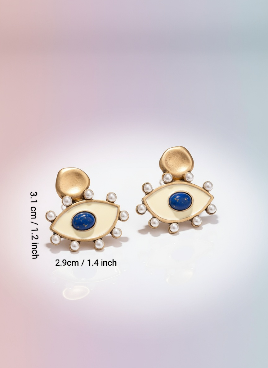 🧿Pearl Enamel Evil Eye - Vintage Gold-Plated Enamel & Pearl Evil Eye Earrings