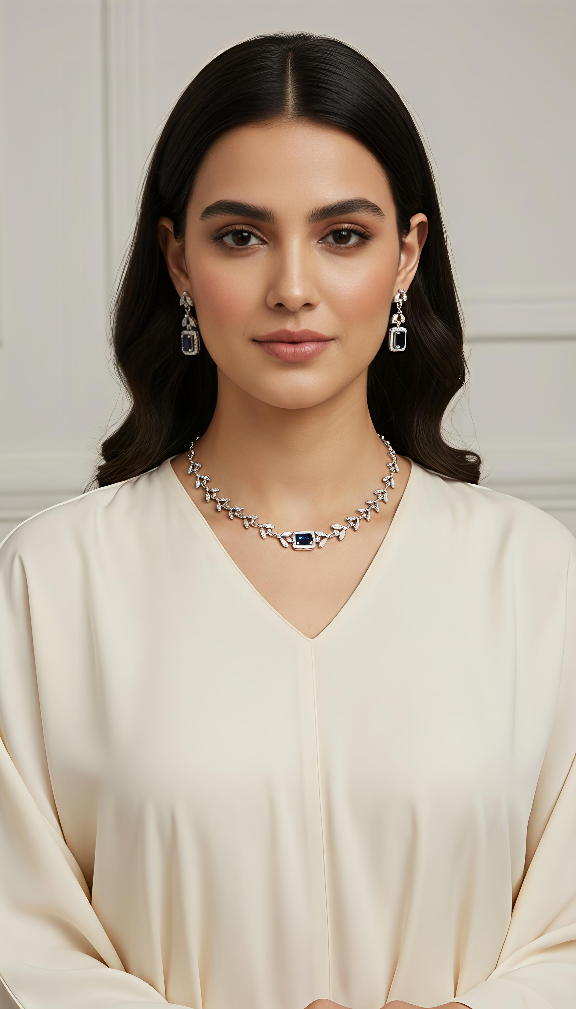 Choker Style AD Stone Necklace for Women | Elegant Silver Finish Jewelry - Sapphire