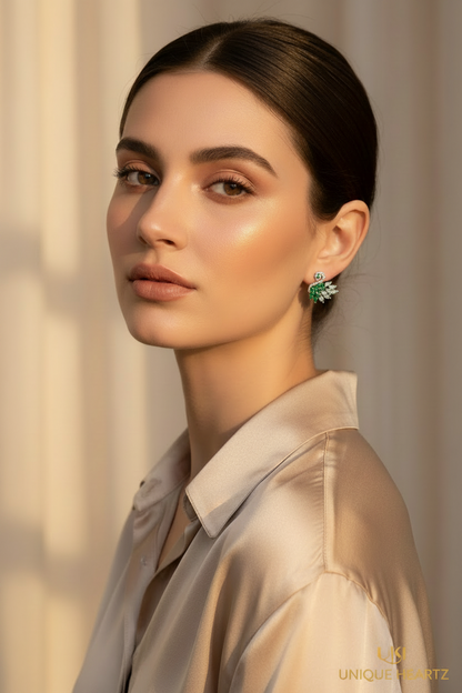 Emerald Swan Stud Earrings