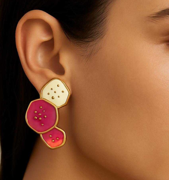 Sunset Whispers: Hand-Painted Pink & Orange Statement Plate Earrings