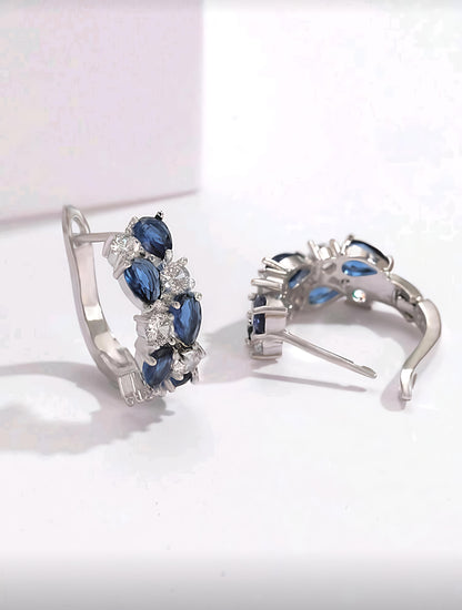 💙Blue Gleam- Blue Cubic Zirconia Hoop Stud Earrings in Copper Alloy Perfect for gits