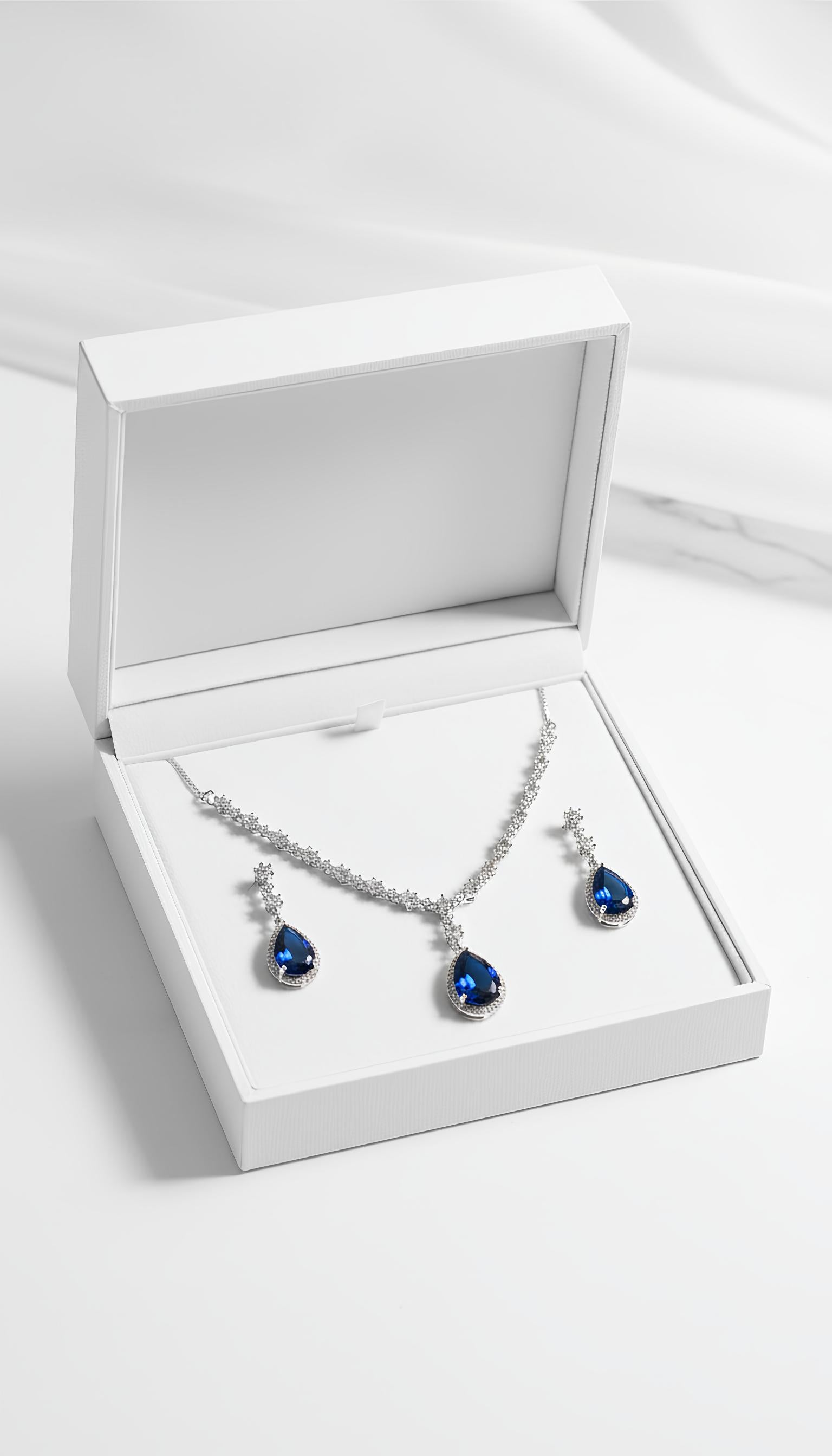 Elegant Sapphire Necklace and Earrings Set with AD Stones in Brass for Women