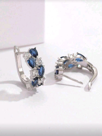 💙Blue Gleam- Blue Cubic Zirconia Hoop Stud Earrings in Copper Alloy