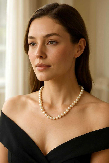 Silver Plated Pearl Necklace Set with Emerald Green Stud Earrings for Women