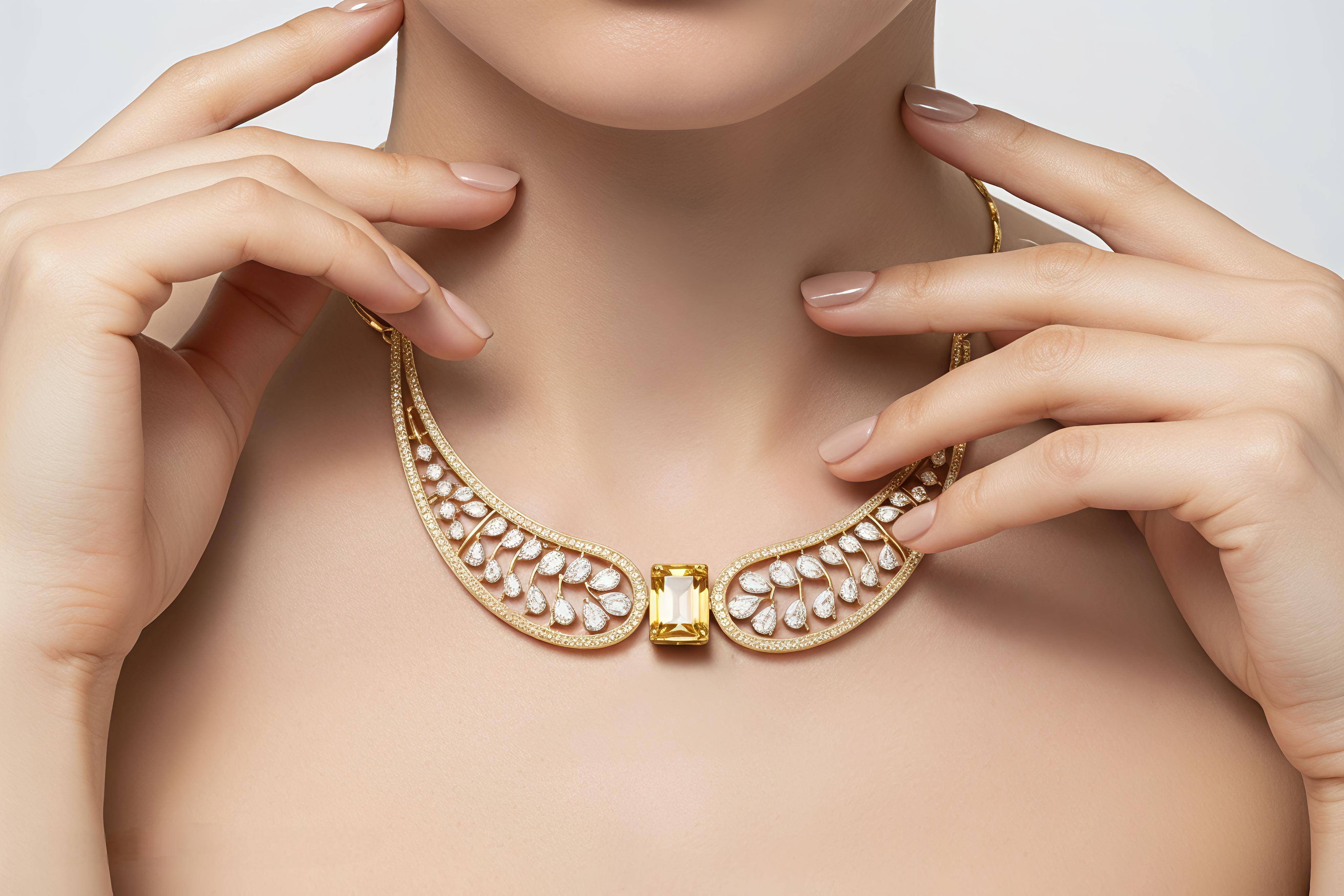 Yellow Stone AD Wing Necklace Set with Earrings | Gold Polish Jewelry for Women