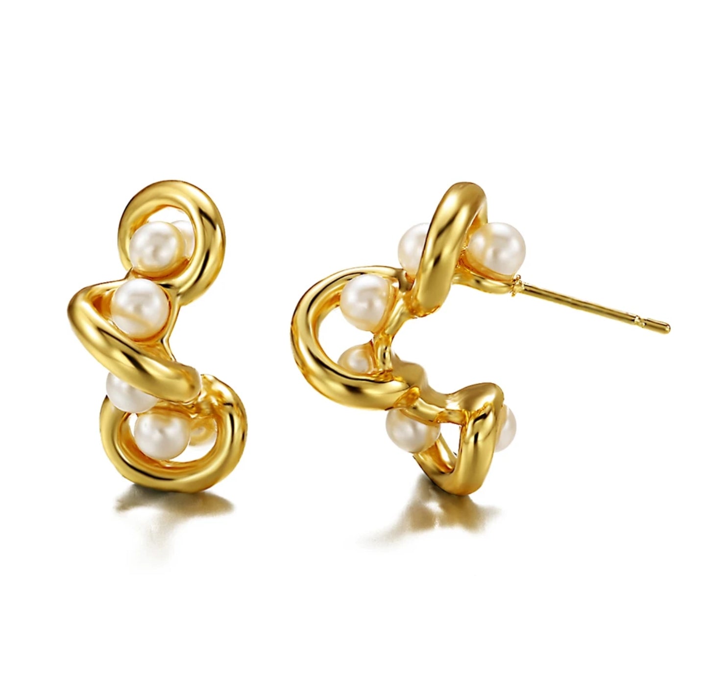 18K Gold-Plated in Stainless Steel Pearl Hoops - Pearl Twirl Hoop