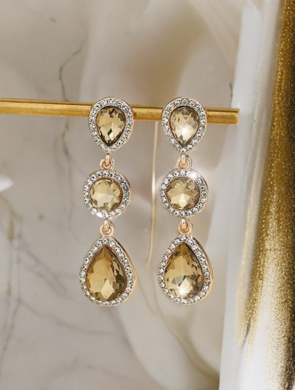 Khaki Crystal Earrings - Bohemian Rhinestone Drop Earrings in Zinc Alloy