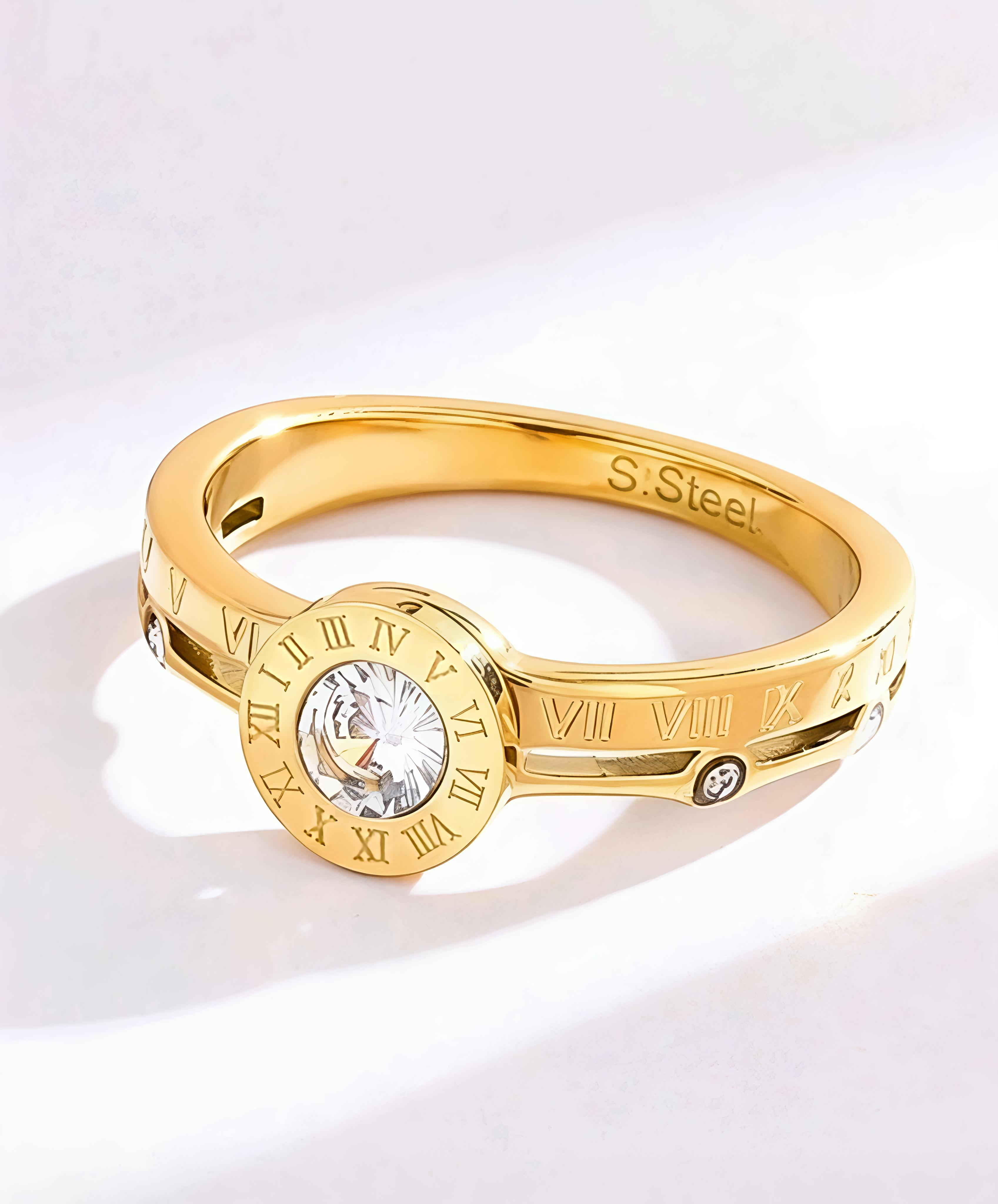 Roman Numeral Stainless-Steel Ring with Zirconia for Women