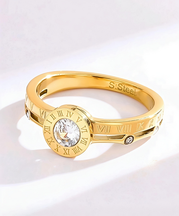 Roman Numeral Stainless-Steel Ring with Zirconia for Women
