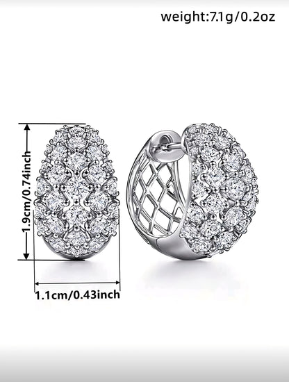 Cubic Zirconia Hoop Earrings in Silver For Women For Wedding Engagement Anniversary Party Jewelry Valentine's Day Gift