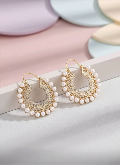 💫Tier Twist -Pearl & Rhinestone Decor Hoop Earrings with Ethnic Charm