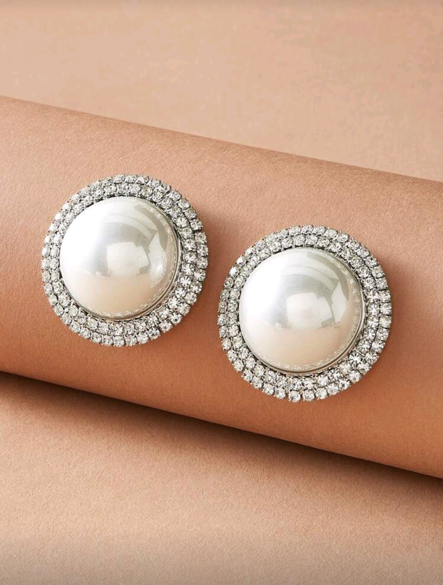 ✨Showbiz Earrings - Elegant Pearl & Rhinestone Stud Earrings in Zinc Alloy 925 Silver