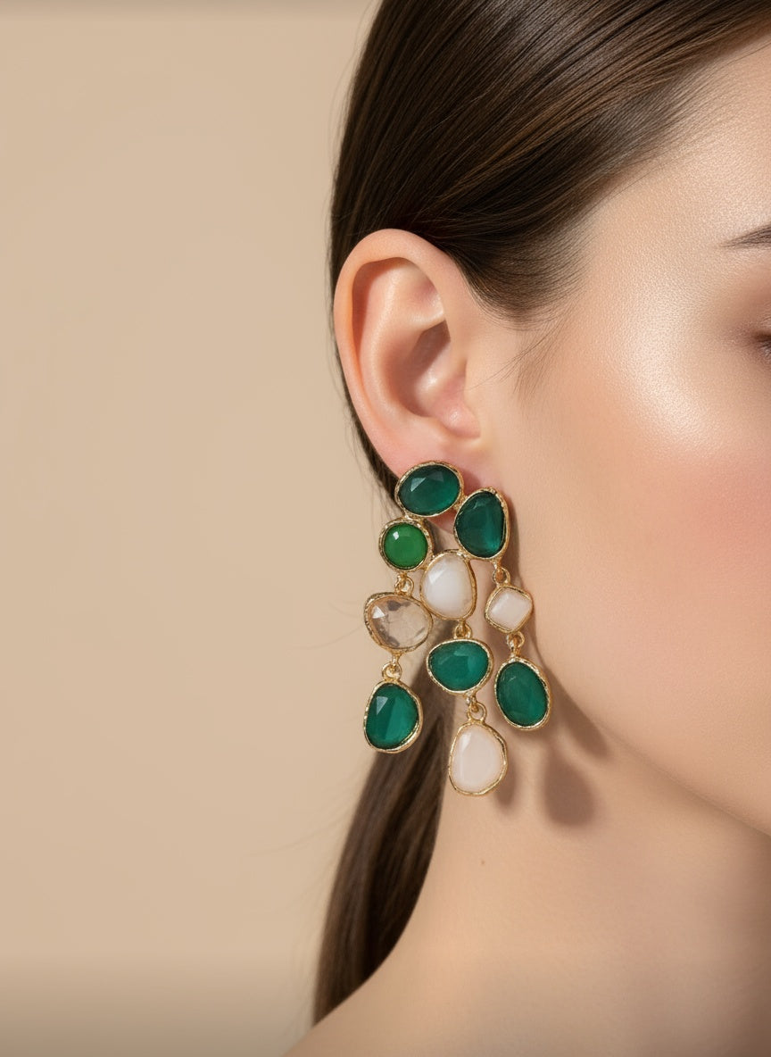 💚🤍Glow Drop - Green & White Glow Punk-Inspired Pendant Earrings