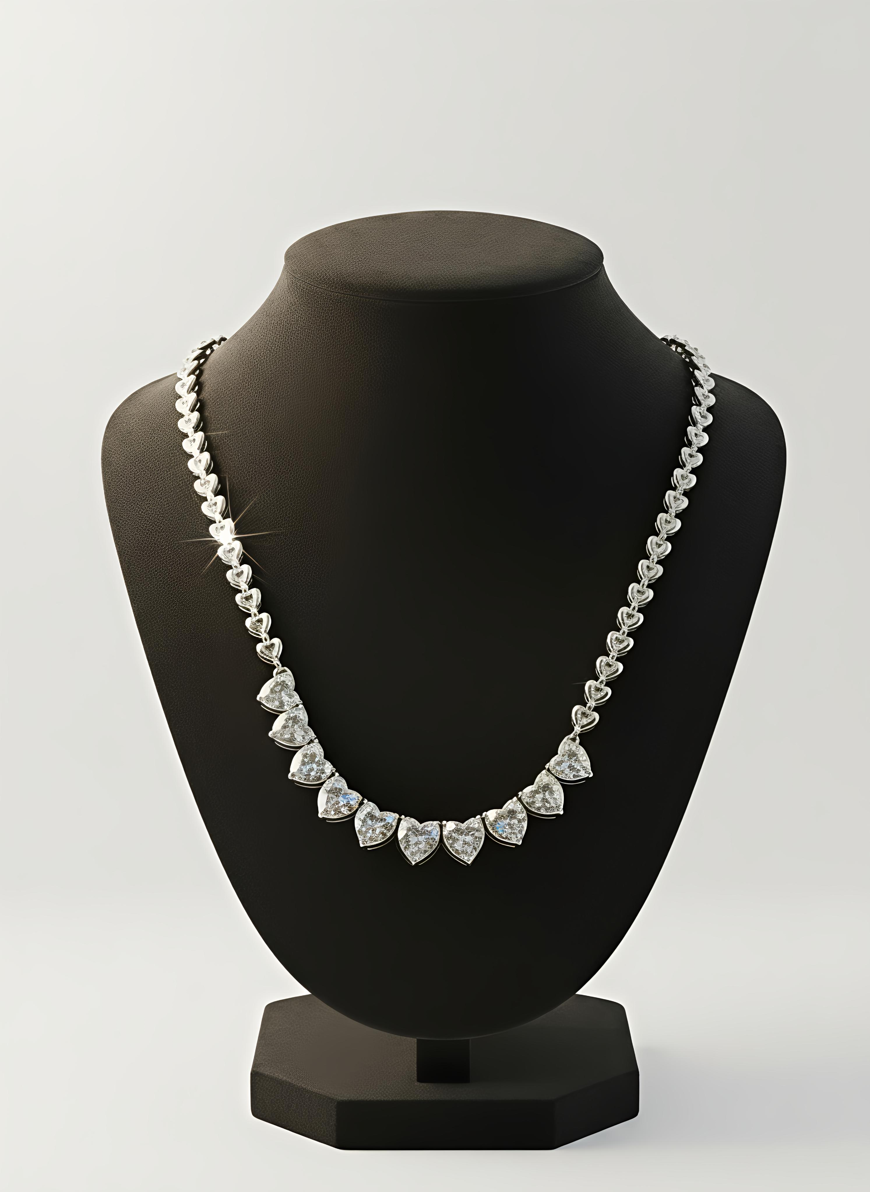 Silver-Plated Stainless-Steel - Delicate Necklace & Earrings Set with Zirconia Hearts