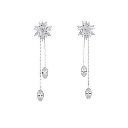 Flower Design Long Tassel Earrings With Rhinestones – Copper Alloy