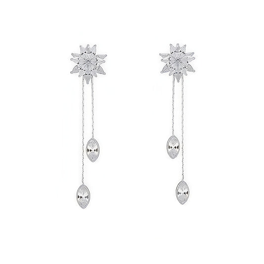 Flower Design Long Tassel Earrings With Rhinestones – Copper Alloy