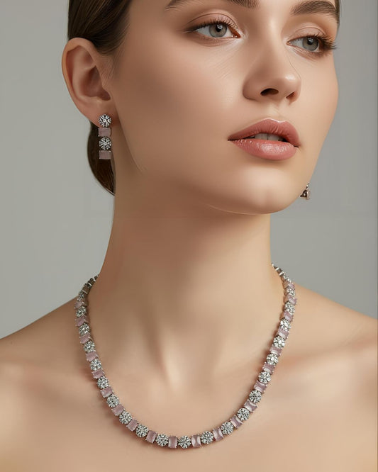Baby Pink AD Stone Delicate Necklace for Women | Casual & Festive Jewelry
