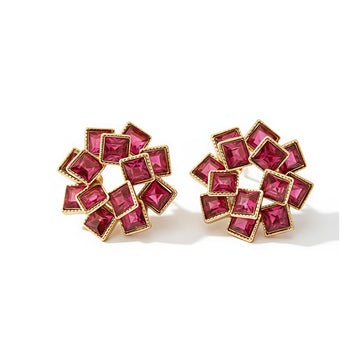 🌈Kit Crystal | Colorful Pink Rotating Faux Crystal Flower Earrings