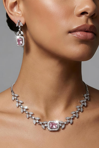 Choker Style AD Stone Necklace for Women | Elegant Silver Finish - Blush Pink 🩷