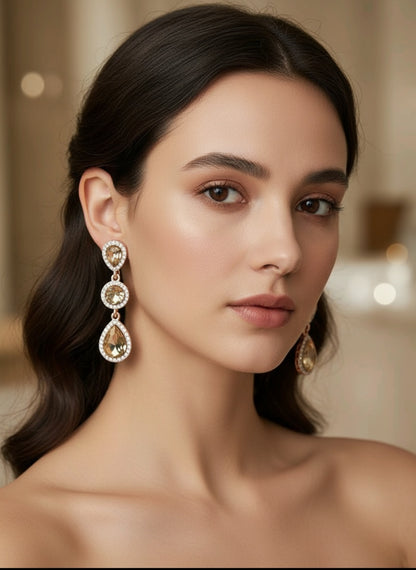 Khaki Crystal Earrings - Bohemian Rhinestone Drop Earrings in Zinc Alloy