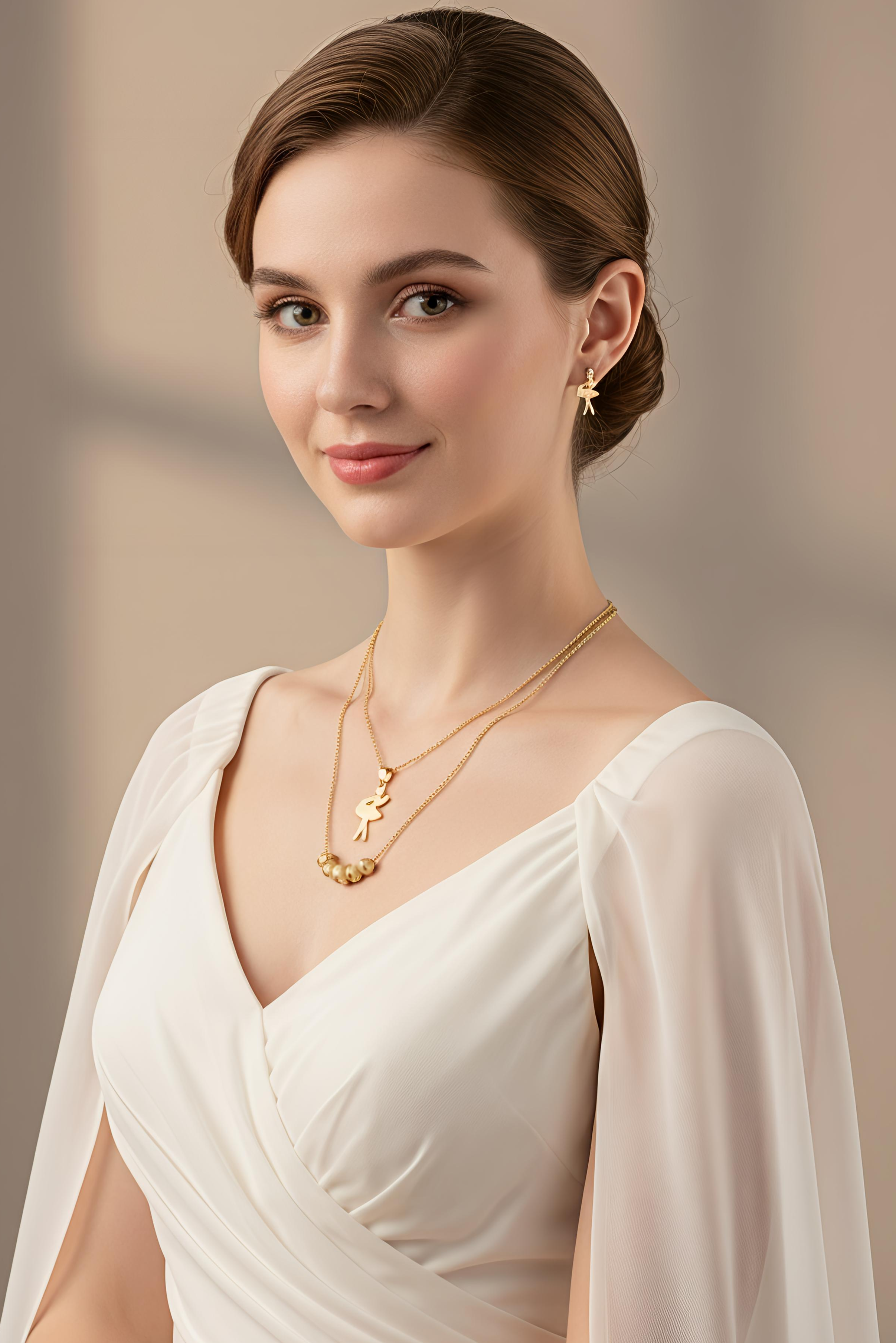 Princess Necklace & Earrings Set | 18K Gold Plated Layered Jewelry | Disney Inspired