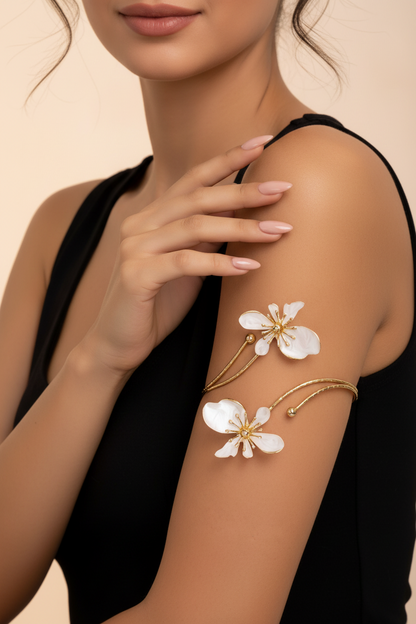 Summer Luxe Floral Jewelry Set in White & Gold | Bracelet & Earrings Combo | Anniversary Special