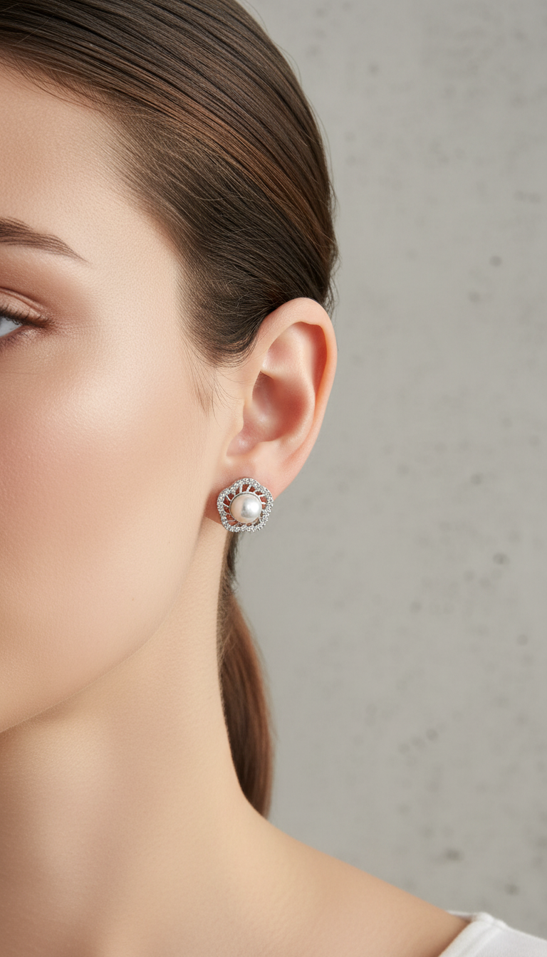 AD Stud Earrings for Women | Delicate Pearl Stud Jewelry